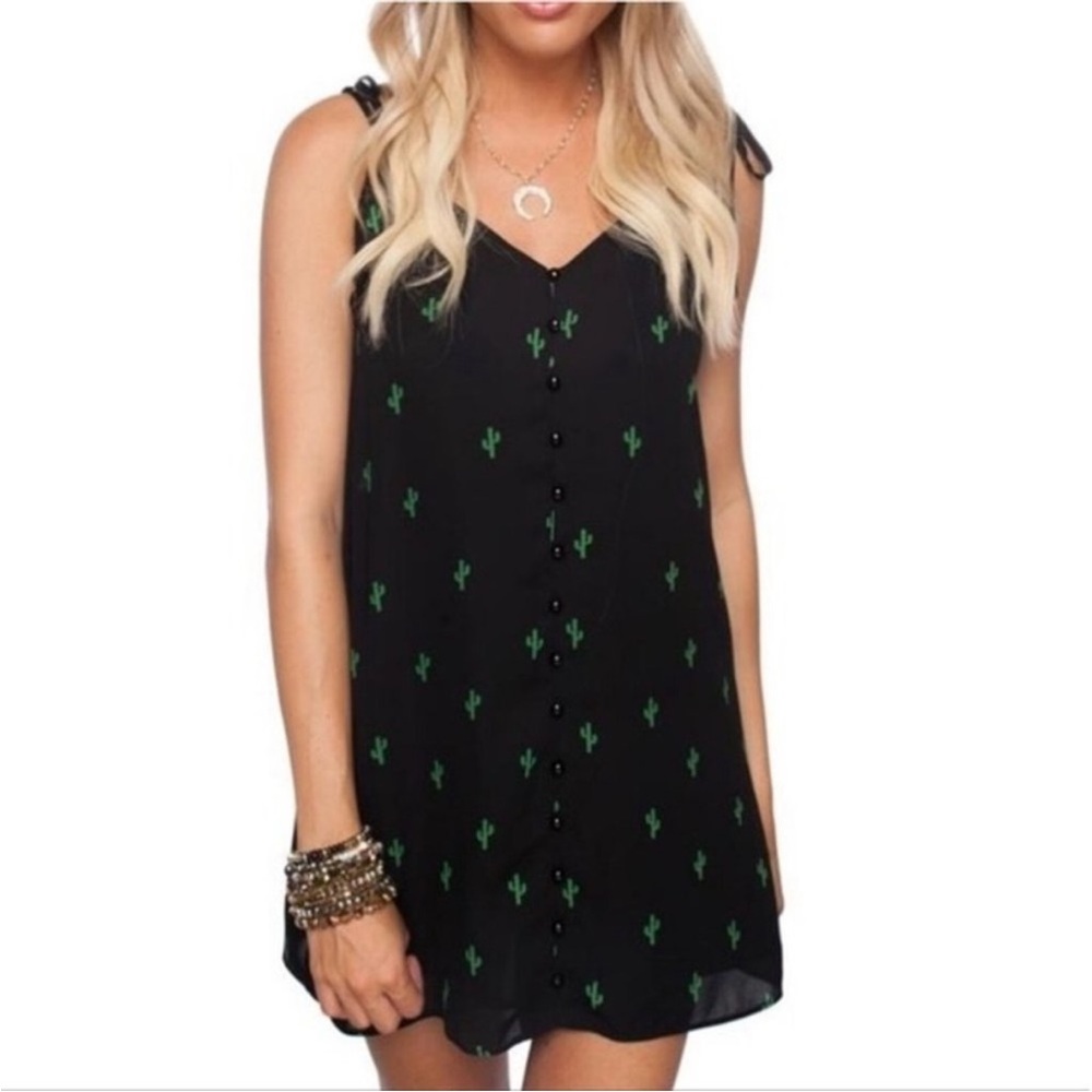 Buddy Love Haven Black Mini Dress w/ Green Cactus Print Size Small